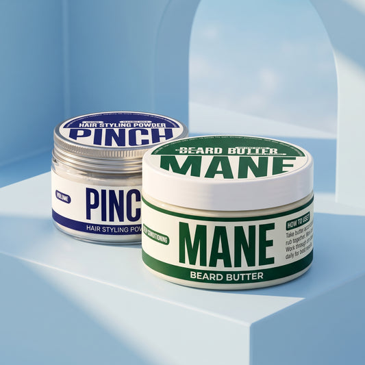 PINCH & MANE DUO || HAIR POWDER & BEARD BUTTER BUNDLE || MATTE VOLUME, FLEXIBLE HOLD, SOFT & CONDITIONED BEARD